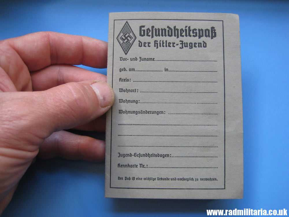 & WW2 original HJ DOCUMENT, never used - BLANK. genuine !!