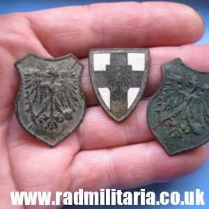 & SET of 3 German BADGES with eagle - WW1/WW2 poor condition, metal detecting find.