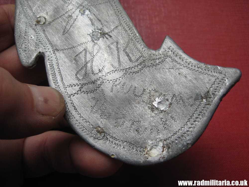 & WW2 SS soldier TRENCH ART KNIFE SCABBARD made of aluminum - 1942. Scandinavian SS ?? - Image 14