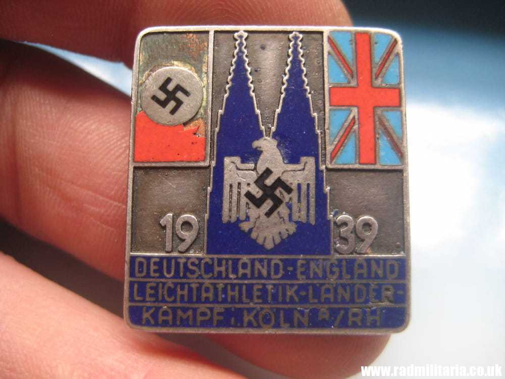 & very rare ENAMEL BADGE 1939 DEUTSCHLAND ENGLAND LEICHTATHLETIK LANDER KAMPF Koln. Original !! - Image 11