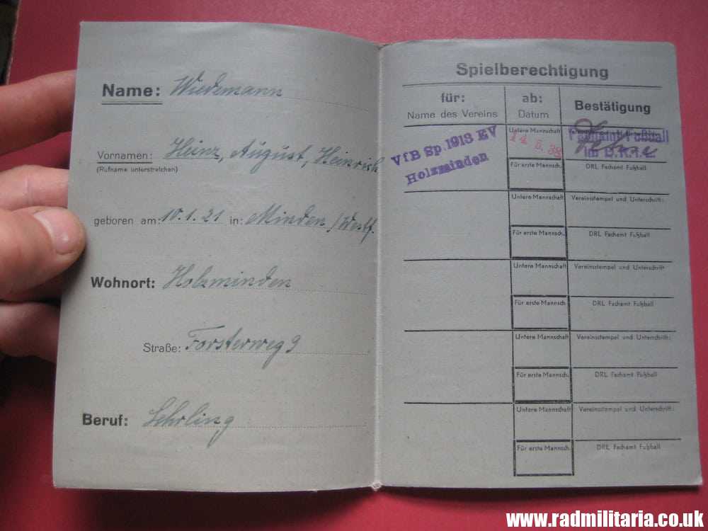 & WW2 original German DOCUMENTS - SET OF 3 - with metal BADGE inside: HEINZ WIEDEMANN. - Image 11