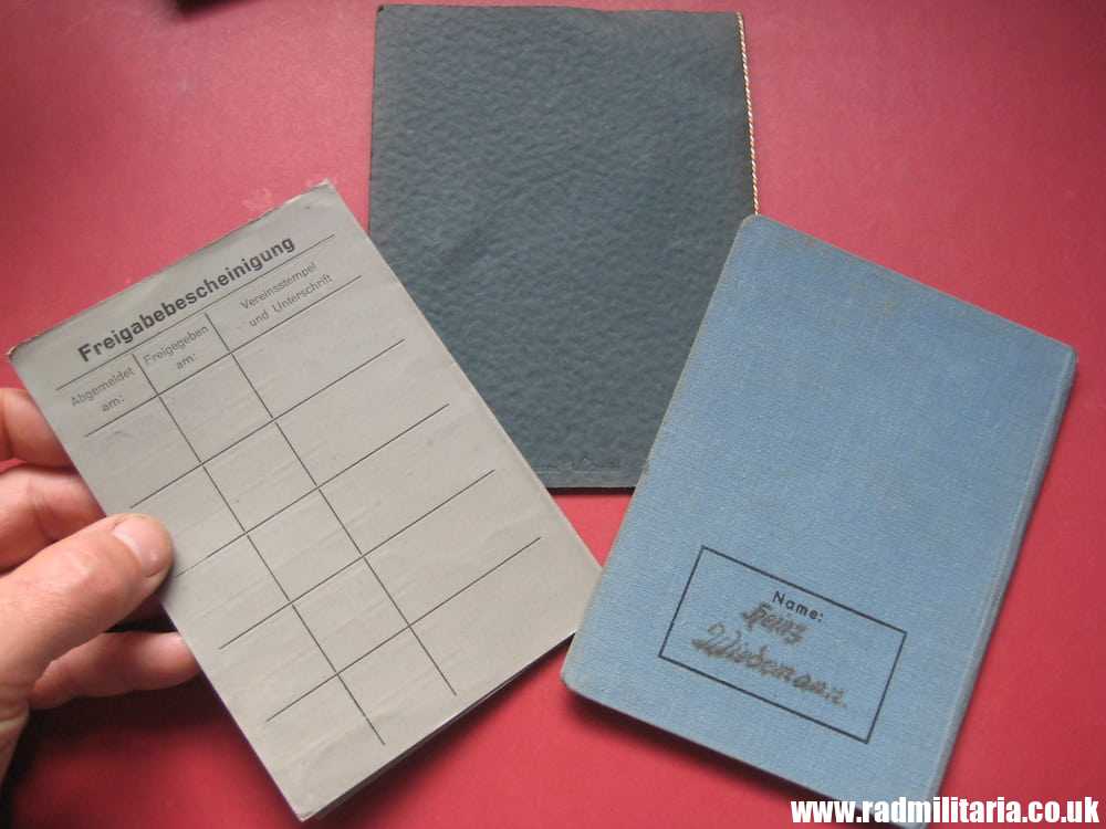 & WW2 original German DOCUMENTS - SET OF 3 - with metal BADGE inside: HEINZ WIEDEMANN. - Image 22