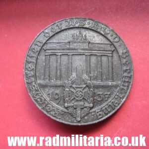 & original German DAY BADGE - NSKOV Berlin 1937, maker A. DONNER WUPPERTAL - E.