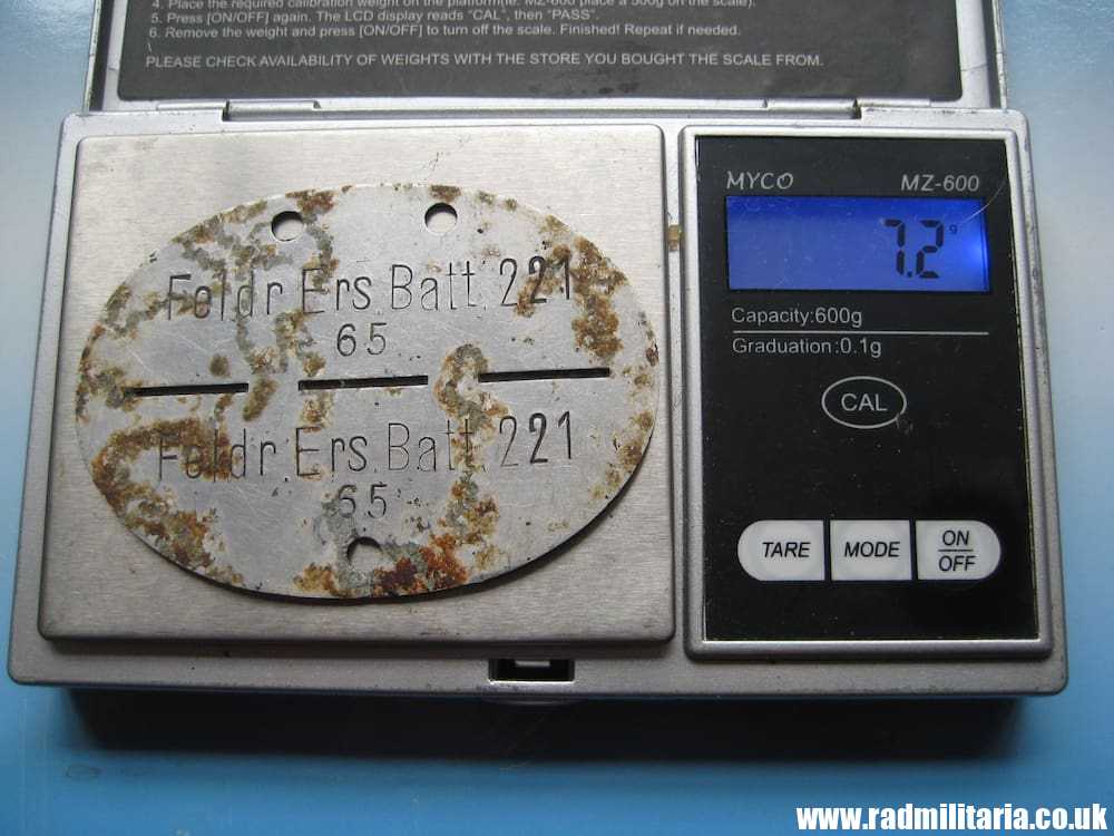 & original German DOG TAG - ID DISC metal detecting find: FELDR. ERS. BATL. 221. 65. - Image 7