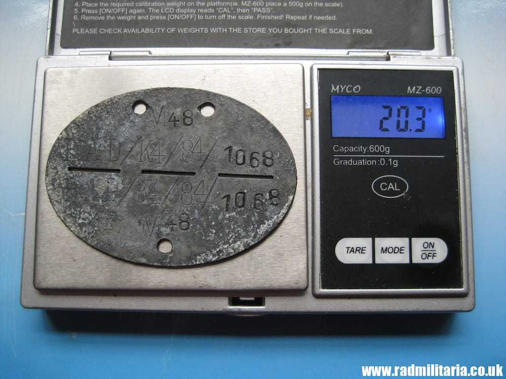 & WW2 original German DOG TAG - ID DISC from metal detecting. M48 RAD/K4/84/1068. - Image 6