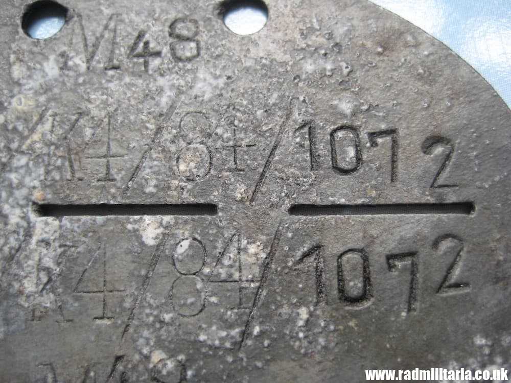 & WW2 original German DOG TAG - ID DISC from metal detecting: M48 RAD/K4/84/1072. - Image 6
