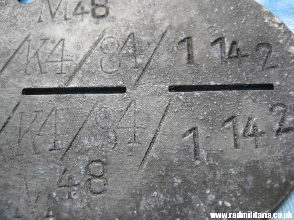 & WW2 original German DOG TAG - ID DISC from metal detecting: M48 RAD/K4/84/1142. - Image 6