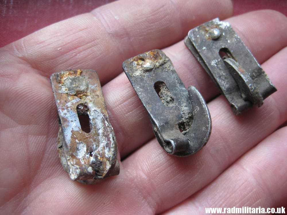 SOLD & SET OF 3 original WW2 German WAFFEN SS helmet cover CLIPS - metal detecting find..****..
