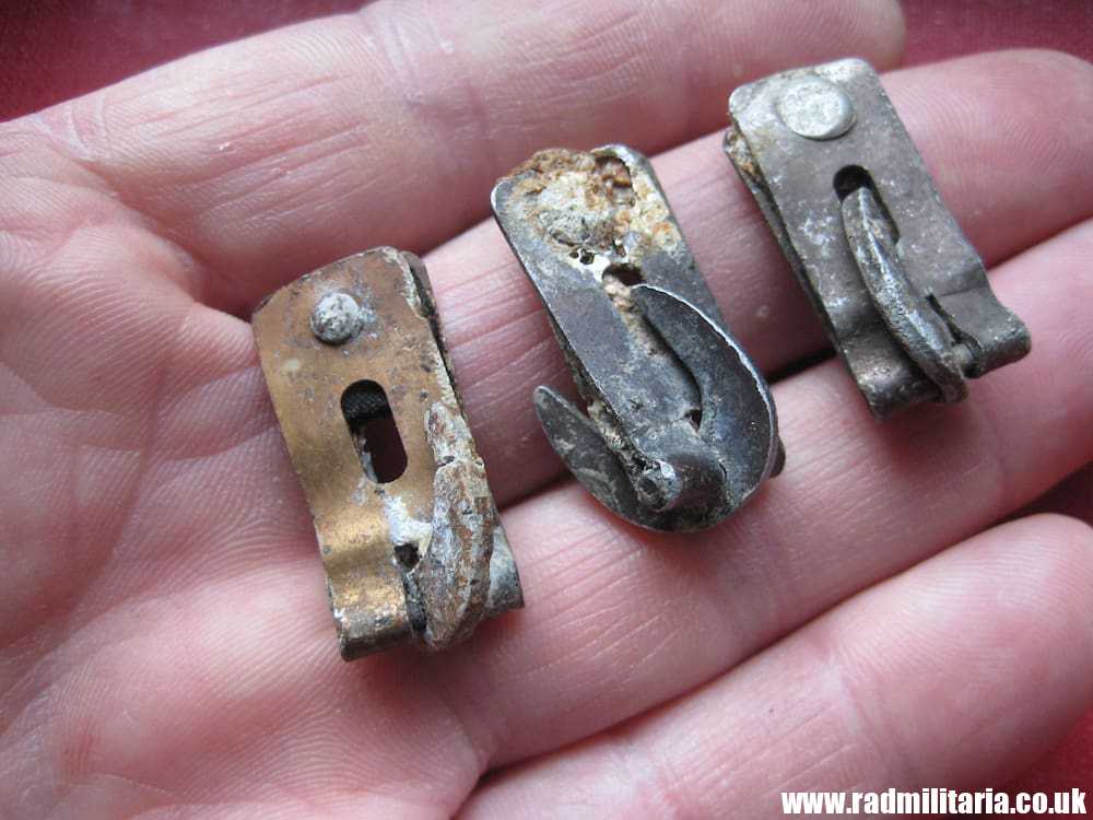 SOLD & SET OF 3 original WW2 German WAFFEN SS helmet cover CLIPS - metal detecting find..****.. - Image 9