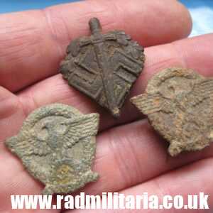 & WW2 small nazi GERMAN BADGES - SET OF 3 metal detecting, genuine !!