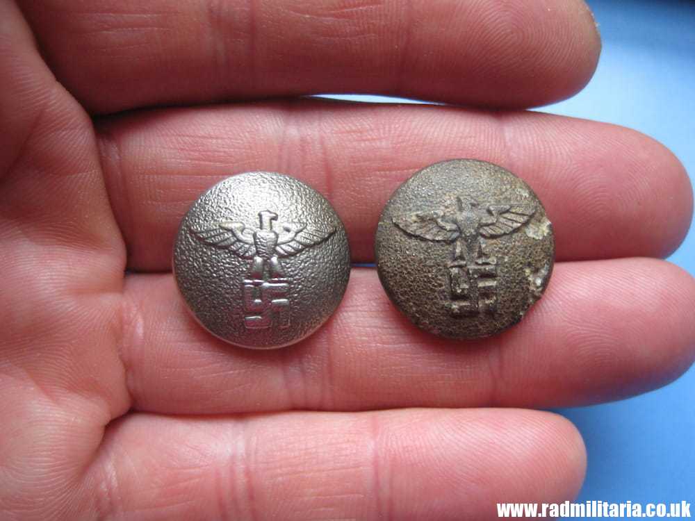 SOLD & WW2 PAIR of German NSDAP BUTTONS with eagles - good & poor condition..****..