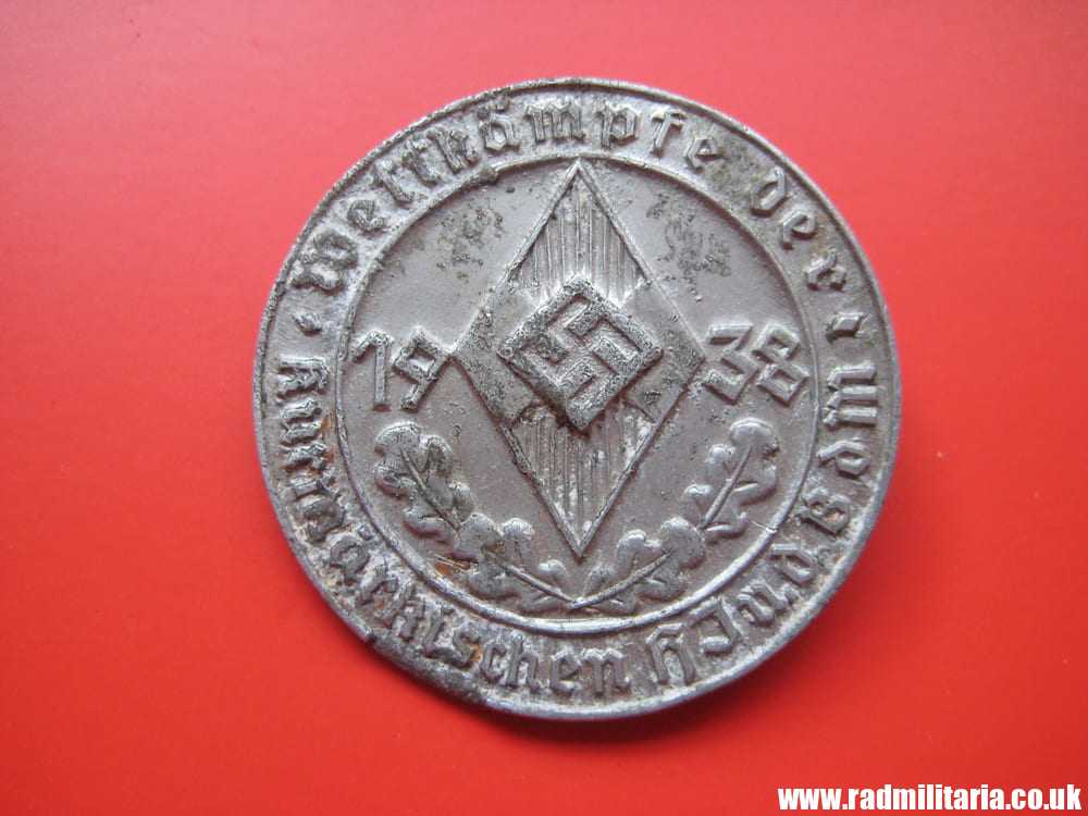 & WW2 nazi German 1938 HJ & BDM Day TINNIE BADGE with maker mark. - Image 2
