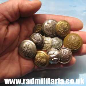 & WW2 Polish Army BUTTONS with Eagle SET OF 11 buttons - GENUINE (set no.14)