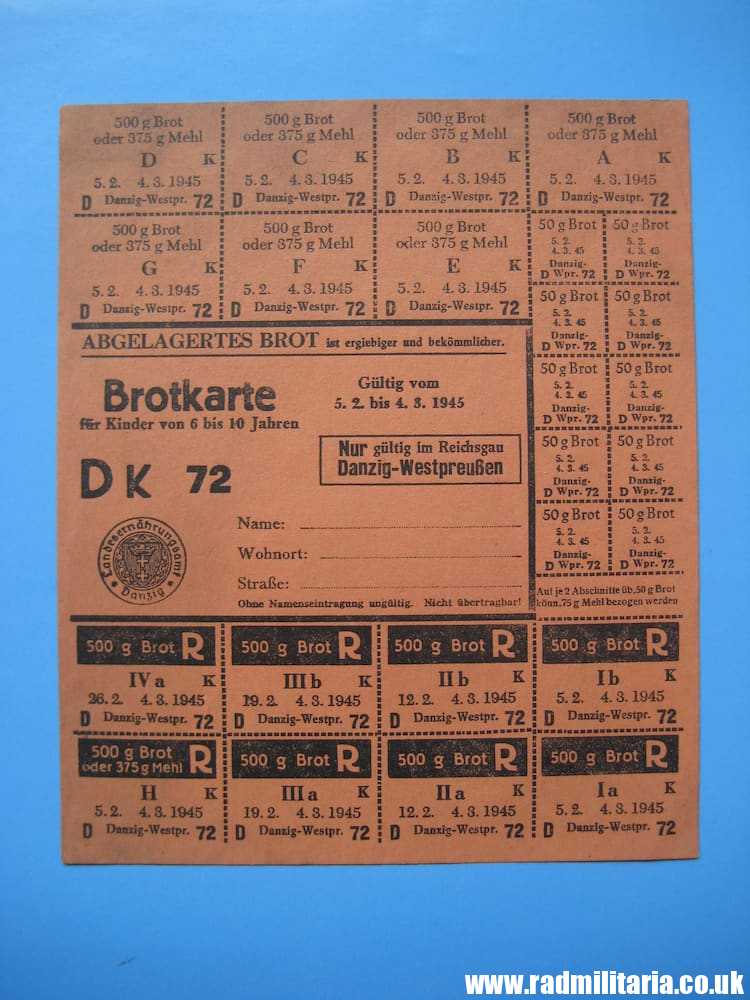 & WW2 original German DOCUMENT - BROTKARTE FUR KINDER / CHILD RATION COUPONS, 1945 Danzig. - Image 4