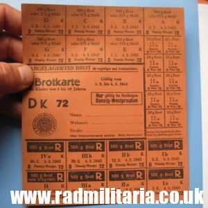 & WW2 original German DOCUMENT - BROTKARTE FUR KINDER / CHILD RATION COUPONS, 1945 Danzig.