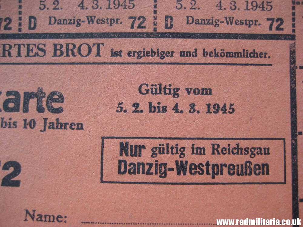 & WW2 original German DOCUMENT - BROTKARTE FUR KINDER / CHILD RATION COUPONS, 1945 Danzig. - Image 7