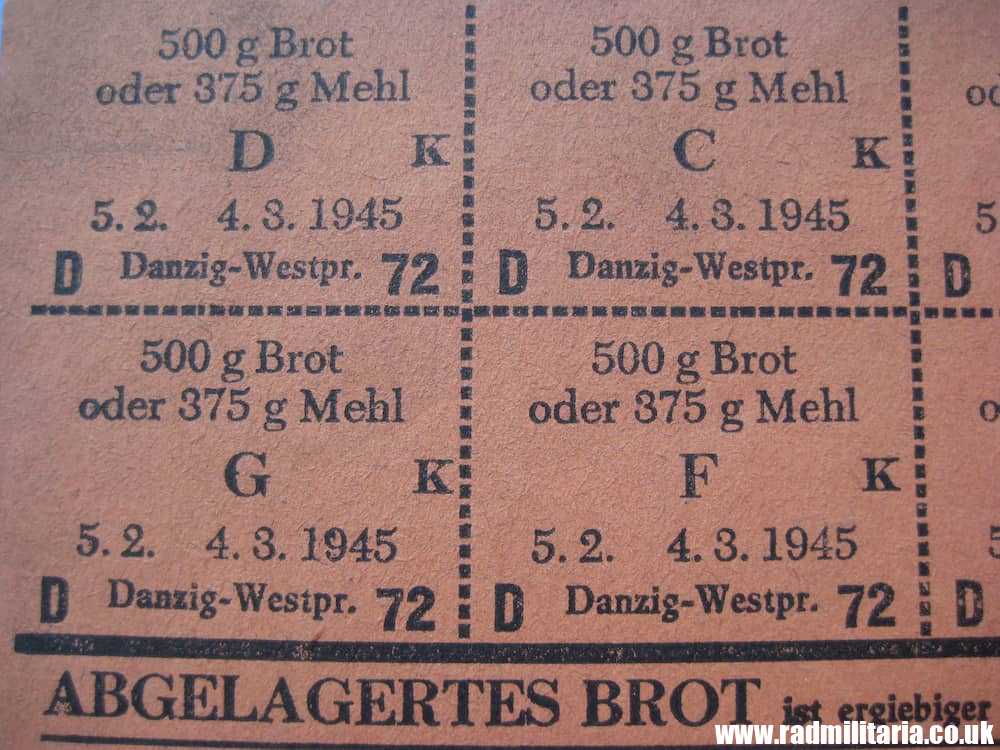 & WW2 original German DOCUMENT - BROTKARTE FUR KINDER / CHILD RATION COUPONS, 1945 Danzig. - Image 9