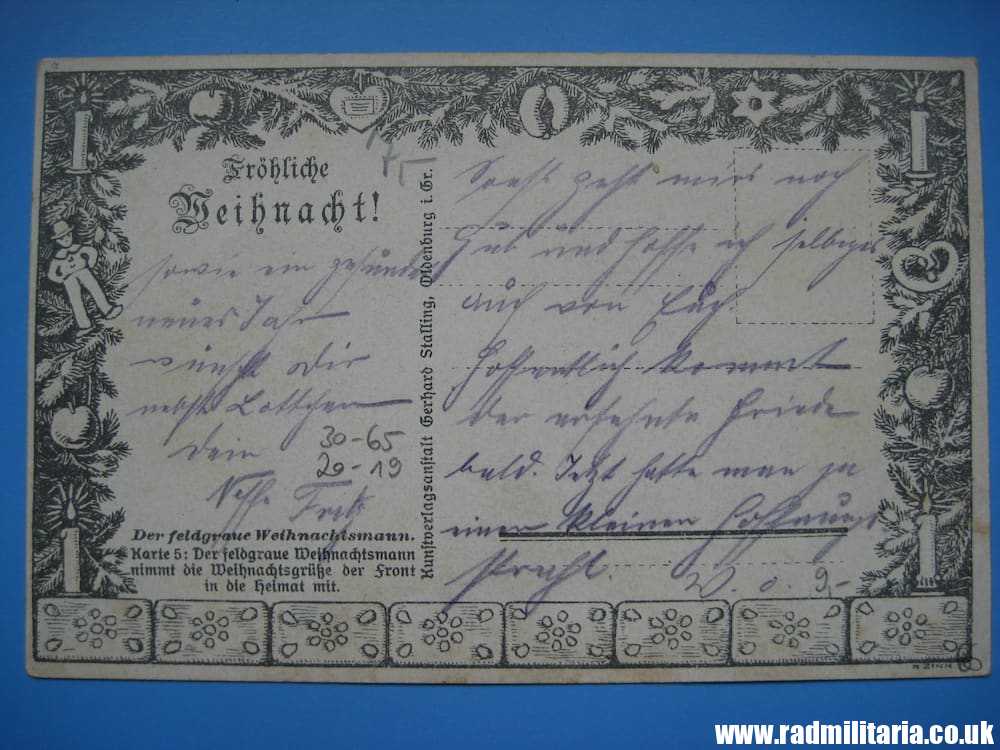 & WW1 original German CHRISTMAS POSTCARD - Kriegsweihnachten. - Image 3