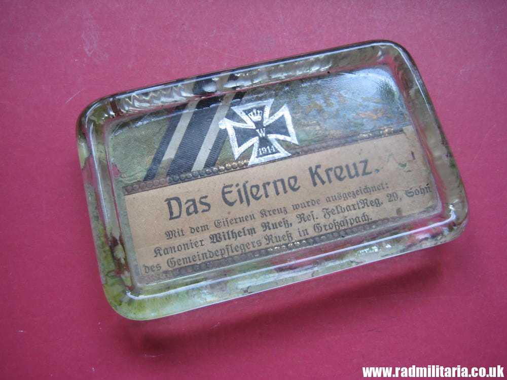 & WW1 original German propaganda PAPERWEIGHT with IRON CROSS.