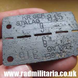 SOLD & WW2 original German POW DOG TAG – ID DISC: KR. GEF. STALAG 315 nr. 9, low number - RARE !!!