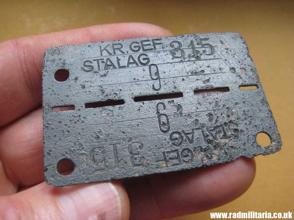 SOLD & WW2 original German POW DOG TAG – ID DISC: KR. GEF. STALAG 315 nr. 9, low number - RARE !!!