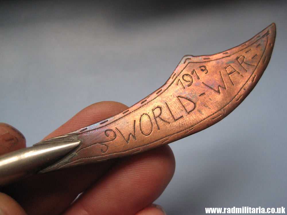 & WW1 original British TRENCH ART made of brass LETTER OPENER - KOELN 1919. - Image 3