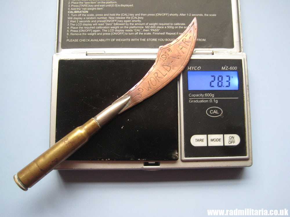 & WW1 original British TRENCH ART made of brass LETTER OPENER - KOELN 1919.