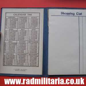 & WW2 original British CALENDAR and Shopping List - 1944