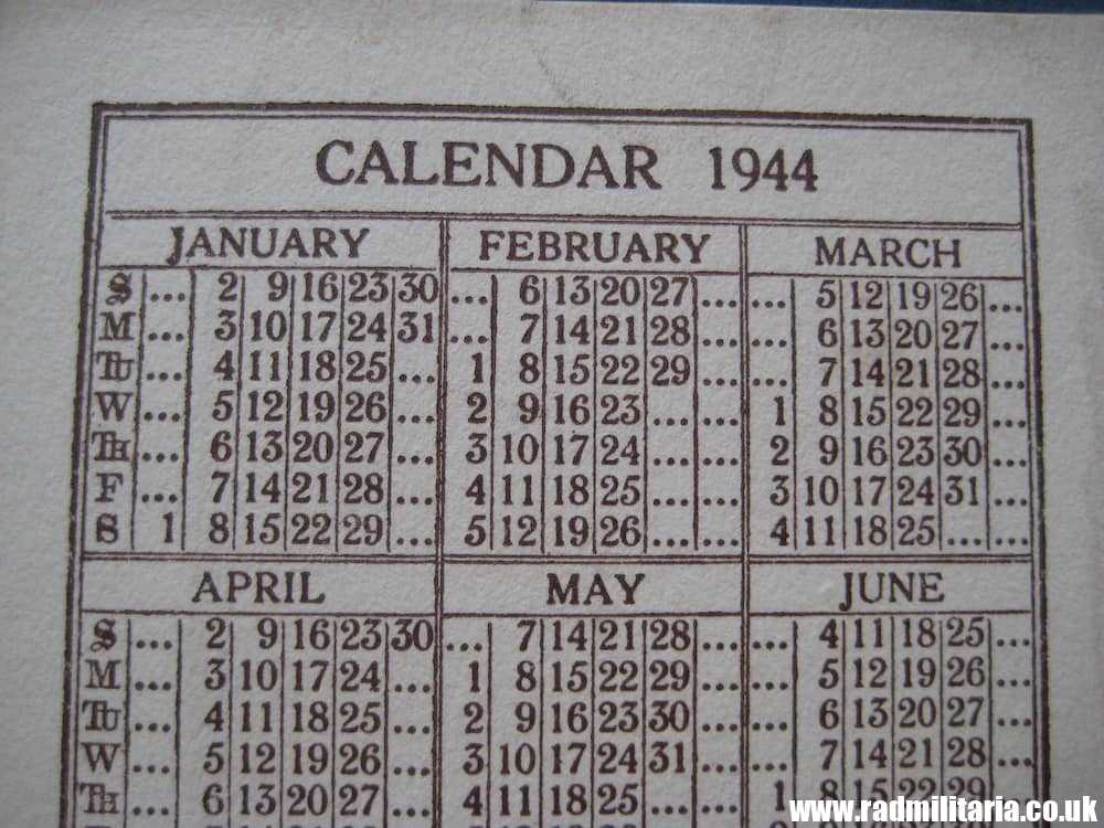 & WW2 original British CALENDAR and Shopping List - 1944 - Image 5