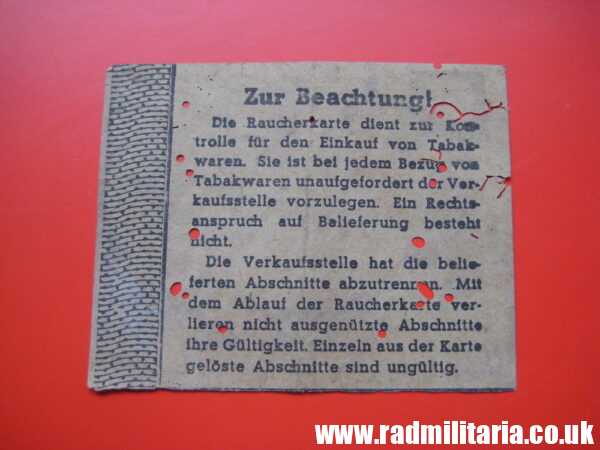 & WW2 original German DOCUMENT – RAUCHERKARTE / Cigarettes RATION ...