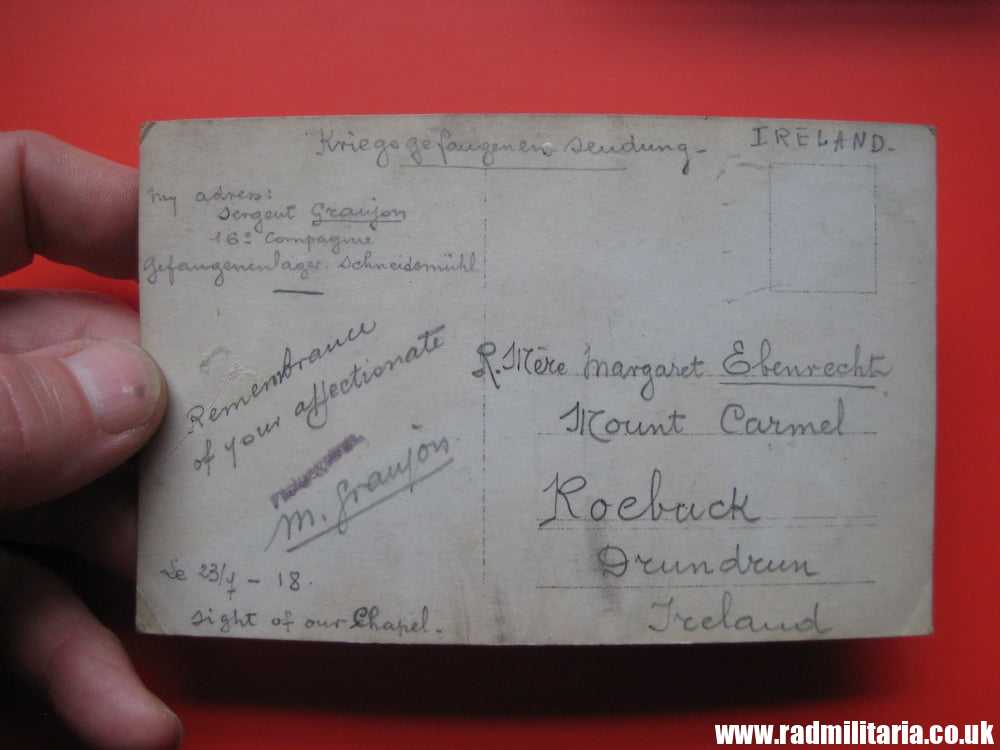& WW1 original PHOTO send from POW Camp SCHNEIDEMUHL (Pila) to Ireland 1918. - Image 3