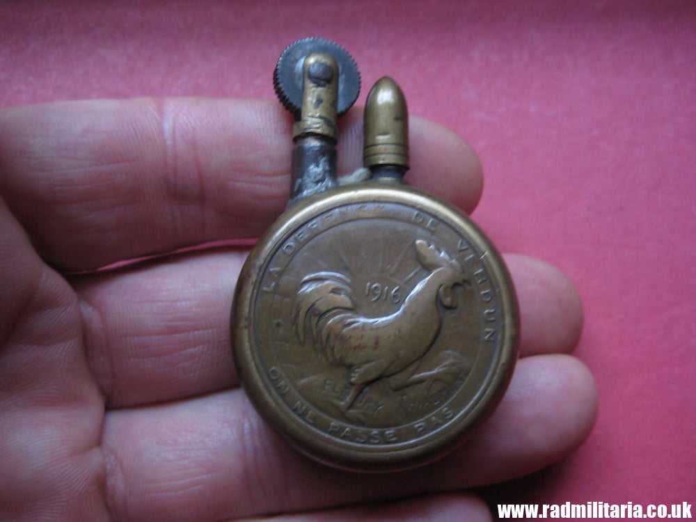 & WW1 original TRENCH ART with date VERDUN 1916 made of brass LIGHTER as found. - Image 2