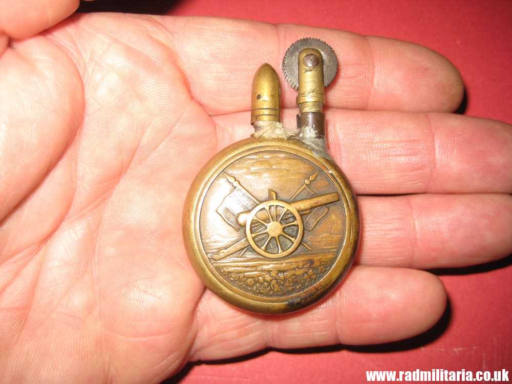 & WW1 original TRENCH ART with date VERDUN 1916 made of brass LIGHTER as found. - Image 9