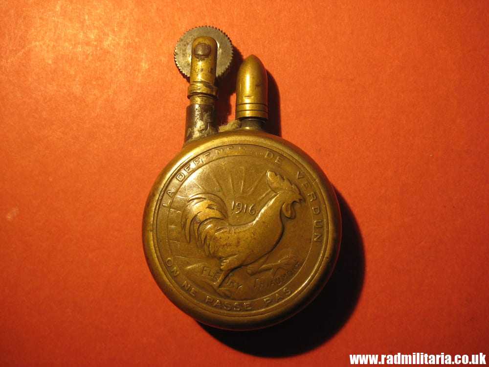 & WW1 original TRENCH ART with date VERDUN 1916 made of brass LIGHTER as found. - Image 11