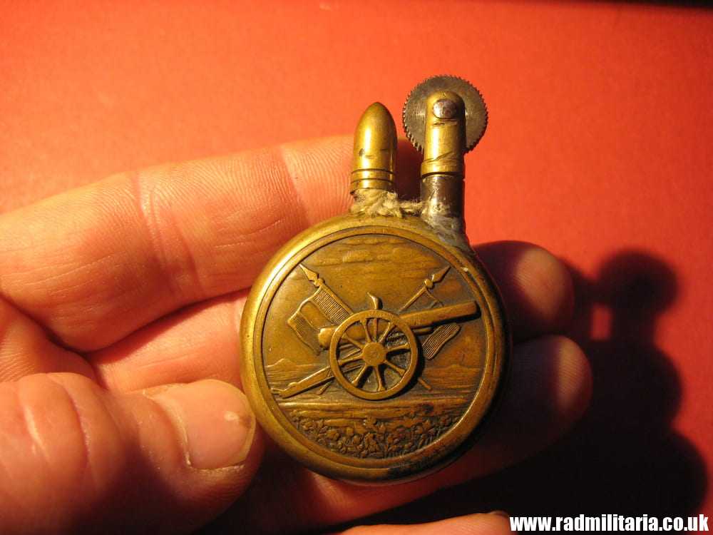 & WW1 original TRENCH ART with date VERDUN 1916 made of brass LIGHTER as found.