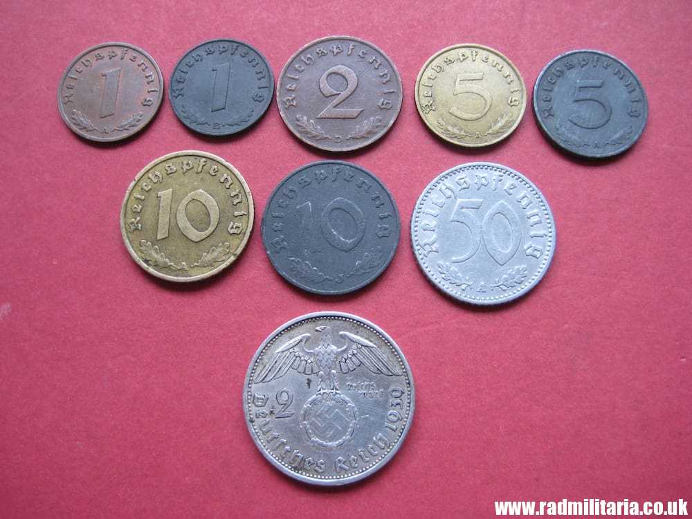 **& Set of 9 original WW2 German COINS with EAGLE 1937 - 1944, used condition. - Image 9