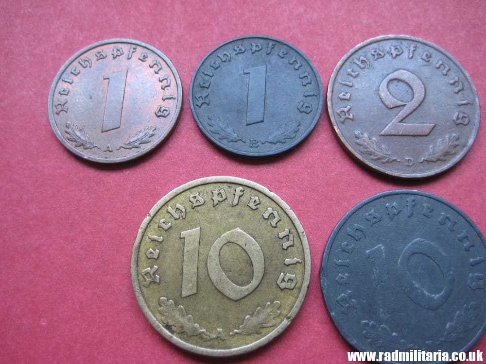 **& Set of 9 original WW2 German COINS with EAGLE 1937 - 1944, used condition. - Image 10