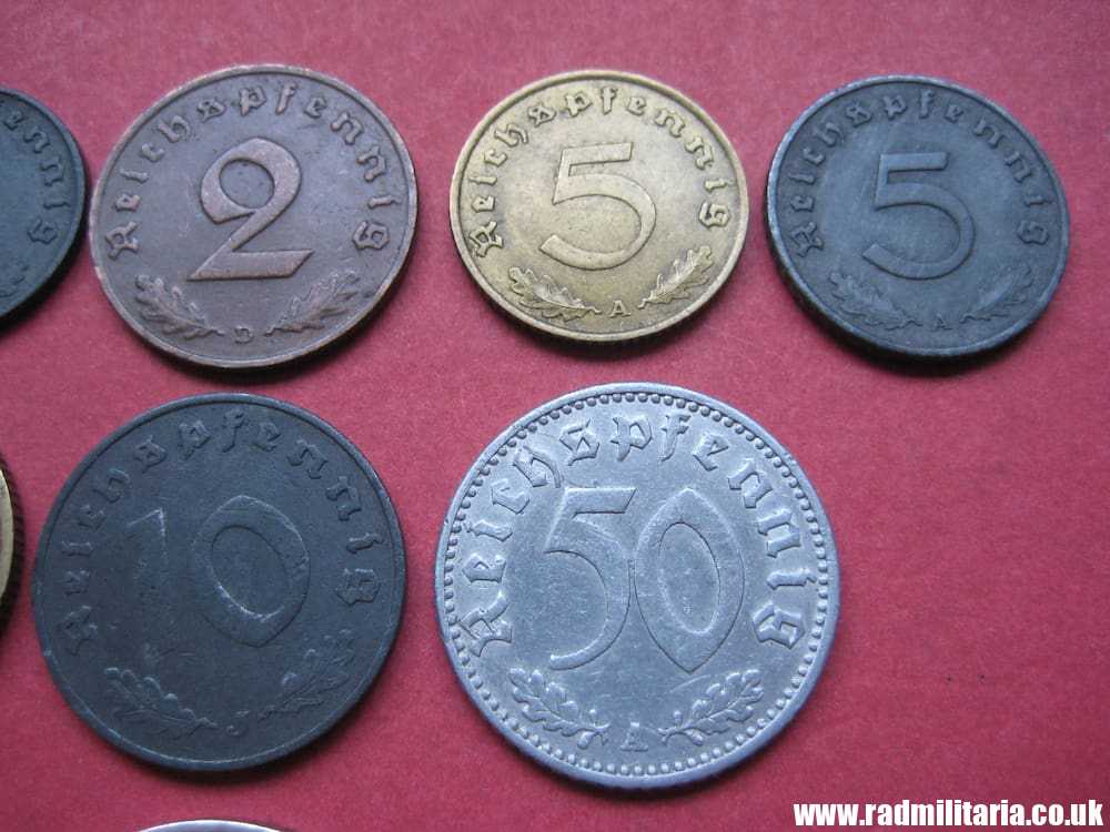 **& Set of 9 original WW2 German COINS with EAGLE 1937 - 1944, used condition. - Image 11