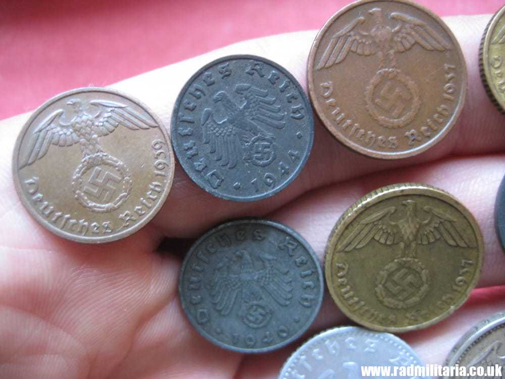 **& Set of 9 original WW2 German COINS with EAGLE 1937 - 1944, used condition. - Image 4