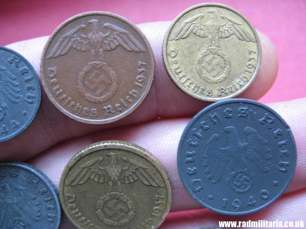 **& Set of 9 original WW2 German COINS with EAGLE 1937 - 1944, used condition. - Image 5