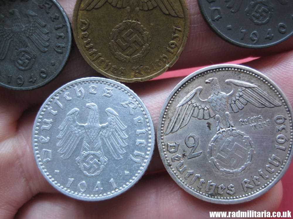 **& Set of 9 original WW2 German COINS with EAGLE 1937 - 1944, used condition. - Image 6