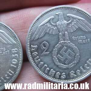 SOLD & Set of 3 original German 2RM silver COINS from WW2: 1937, 1938, 1939...**....
