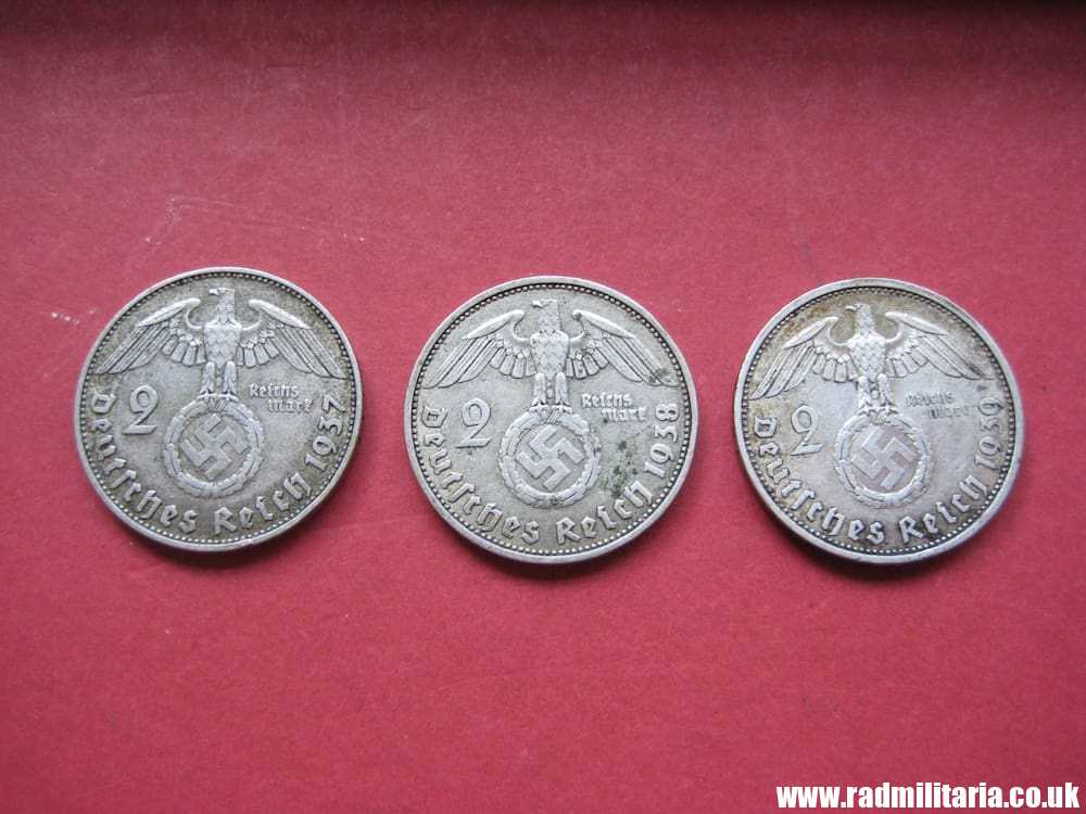 SOLD & Set of 3 original German 2RM silver COINS from WW2: 1937, 1938, 1939 set..****.. - Image 2
