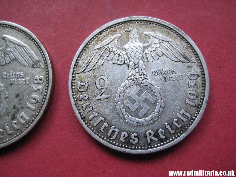 SOLD & Set of 3 original German 2RM silver COINS from WW2: 1937, 1938, 1939 set..****.. - Image 5