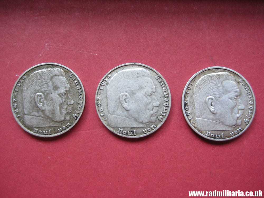 SOLD & Set of 3 original German 2RM silver COINS from WW2: 1937, 1938, 1939 set..****.. - Image 6