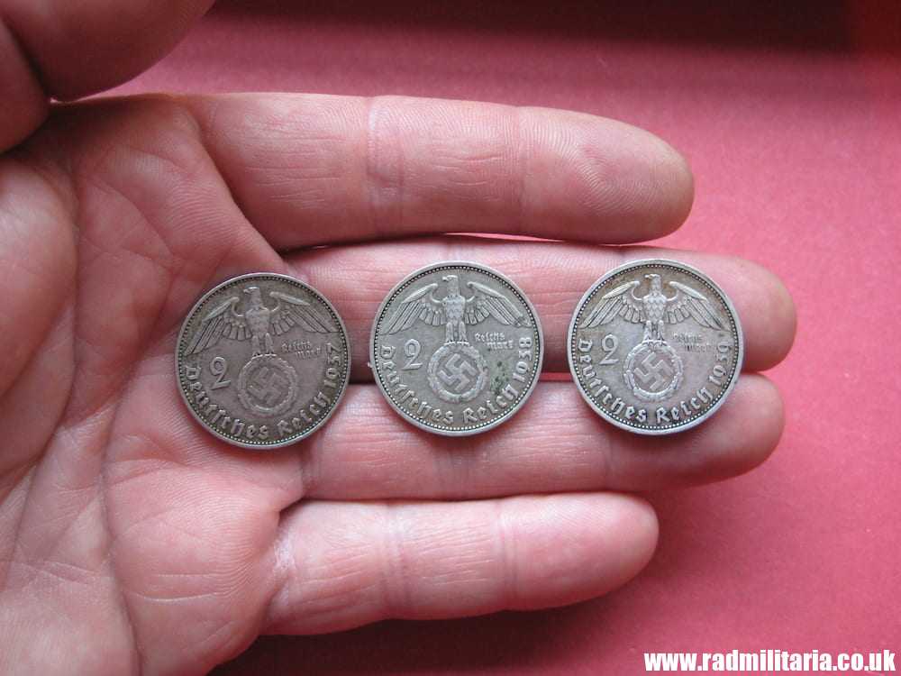 SOLD & Set of 3 original German 2RM silver COINS from WW2: 1937, 1938, 1939 set..****.. - Image 8
