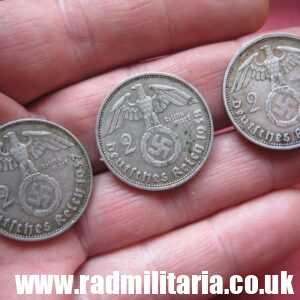 SOLD & Set of 3 original German 2RM silver COINS from WW2: 1937, 1938, 1939 set..****..