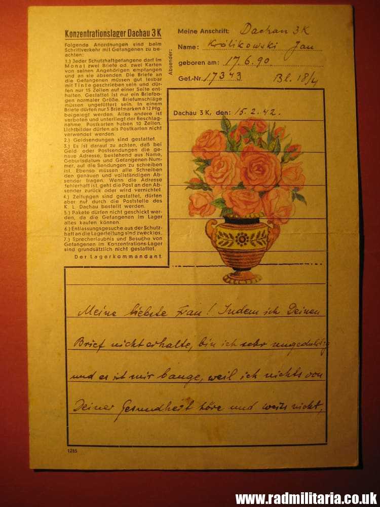 & WW2 genuine LETTER-1942 Konzentrationslager Dachau 3K (Concentration Camp Dachau) RARE !! - Image 18