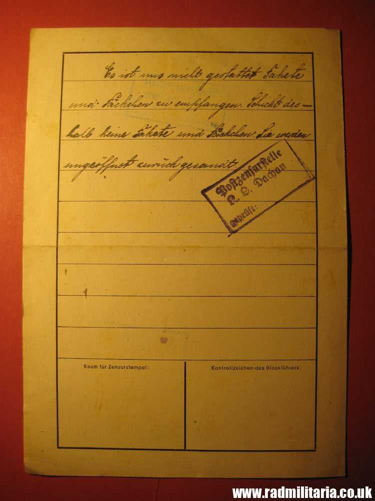 & WW2 original LETTER - 18.1.1942 Konzentrationslager Dachau 3K (Concentration Camp Dachau) - Image 4