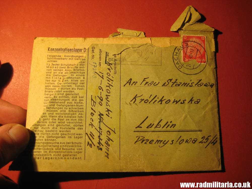 & WW2 original LETTER - 1940 Konzentrationslager Dachau 3K (Concentration Camp Dachau)